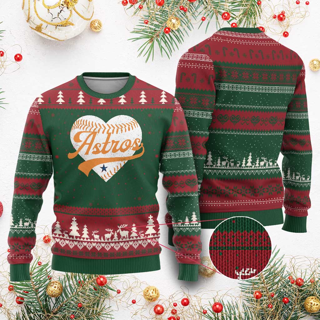 Retro Astro Script Name Ugly Christmas Sweater Baseball Heart Vintage Sports Fans TS10 Red Green Print Your Wear