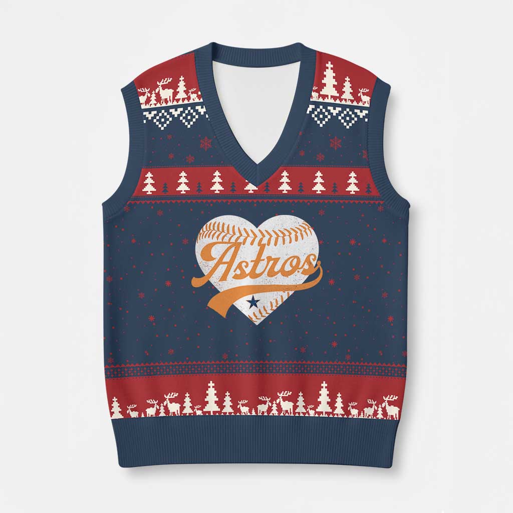 Retro Astro Script Name V-Neck Knit Sweater Vest Baseball Heart Vintage Sports Fans TS10 Navy Red Print Your Wear