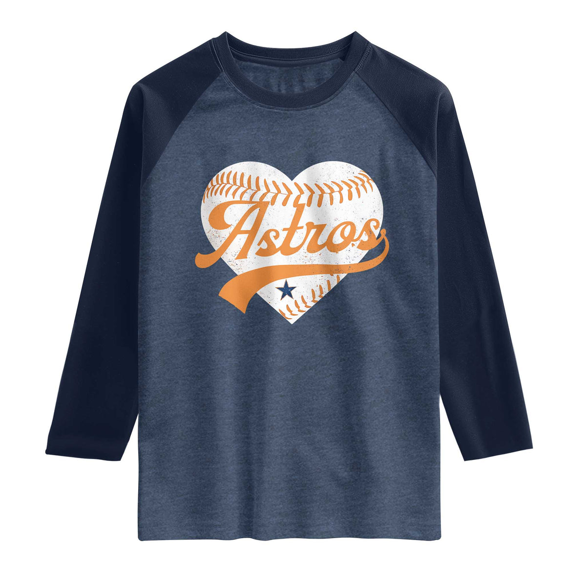 Retro Astro Script Name Raglan Shirt Baseball Heart Vintage Sports Fans TS10 Heather Denim Navy Print Your Wear