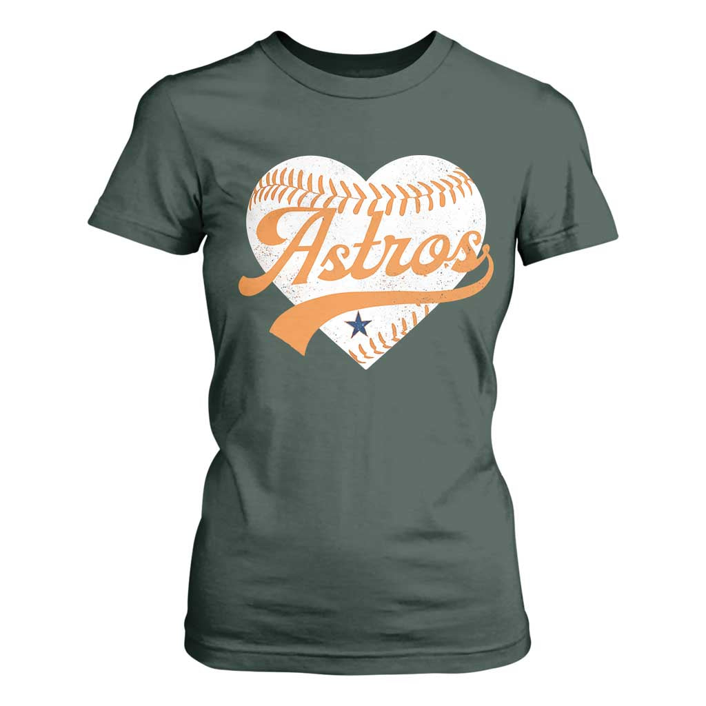 Retro Astro Script Name T Shirt For Women Baseball Heart Vintage Sports Fans TS10 Dark Forest Green Print Your Wear