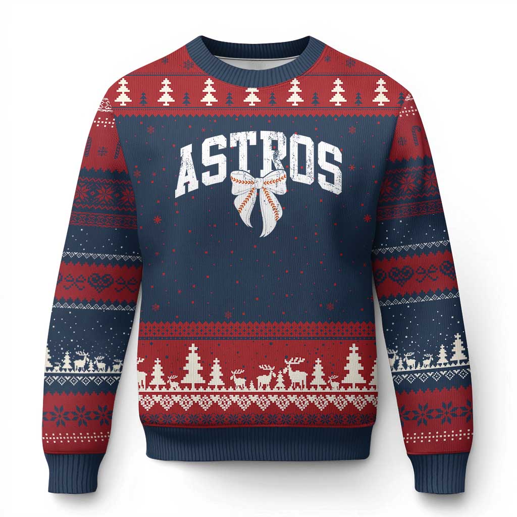 Retro Astro Varsity Name Ugly Christmas Sweater Baseball Coquette Bow TS10 Navy Red Print Your Wear