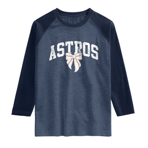 Retro Astro Varsity Name Raglan Shirt Baseball Coquette Bow TS10 Heather Denim Navy Print Your Wear