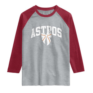 Retro Astro Varsity Name Raglan Shirt Baseball Coquette Bow TS10 Heather Gray Heather Red Print Your Wear