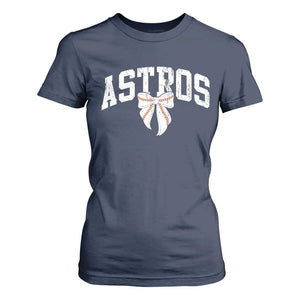 Retro Astro Varsity Name T Shirt For Women Baseball Coquette Bow TS10 Navy Print Your Wear