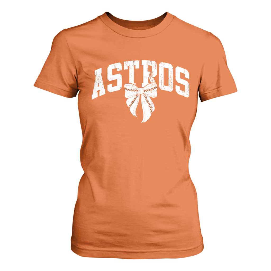 Retro Astro Varsity Name T Shirt For Women Baseball Coquette Bow TS10 Orange Print Your Wear
