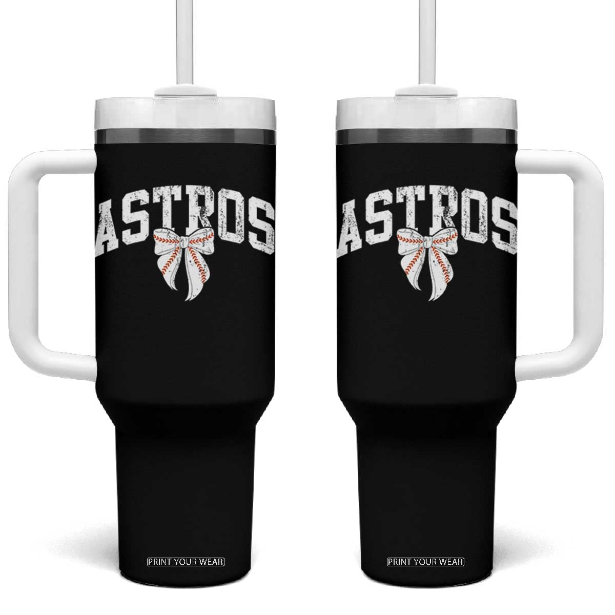 Retro Astro Varsity Name Tumbler With Handle Baseball Coquette Bow TS10 One Size: 40 oz Black Print Your Wear