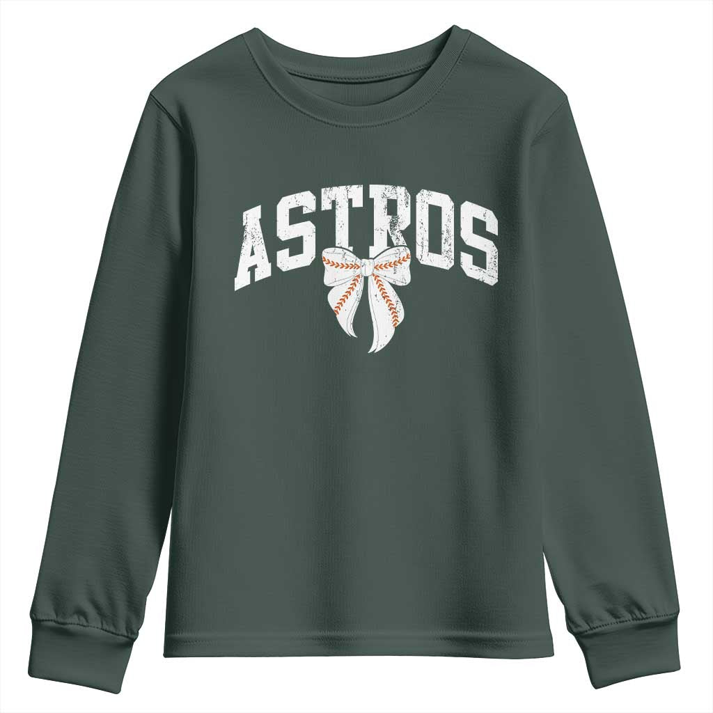 Retro Astro Varsity Name Youth Sweatshirt Baseball Coquette Bow TS10 Dark Forest Green Print Your Wear