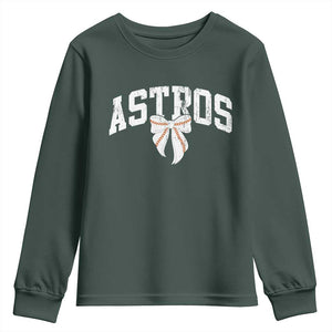 Retro Astro Varsity Name Youth Sweatshirt Baseball Coquette Bow TS10 Dark Forest Green Print Your Wear