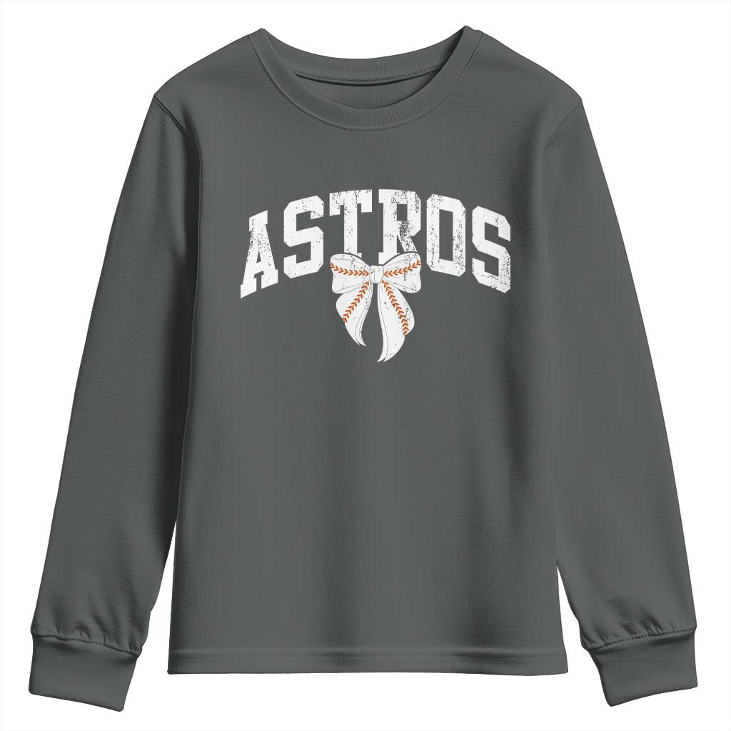 Retro Astro Varsity Name Youth Sweatshirt Baseball Coquette Bow TS10 Dark Heather Print Your Wear