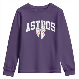 Retro Astro Varsity Name Youth Sweatshirt Baseball Coquette Bow TS10 Purple Print Your Wear