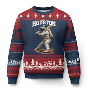 Houston Astronaut Baseball Player Ugly Christmas Sweater Clutch City TS10 Navy Red Print Your Wear