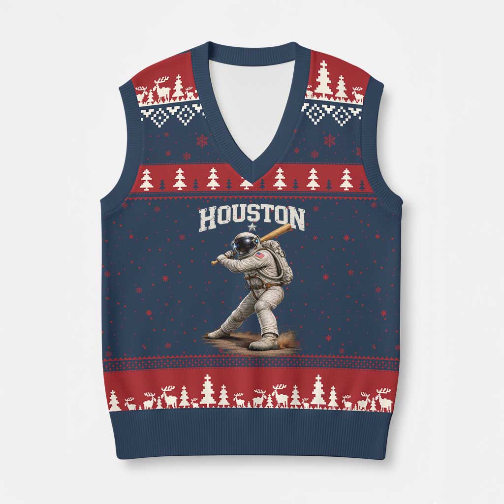 Houston Astronaut Baseball Player V-Neck Knit Sweater Vest Clutch City TS10 Navy Red Print Your Wear