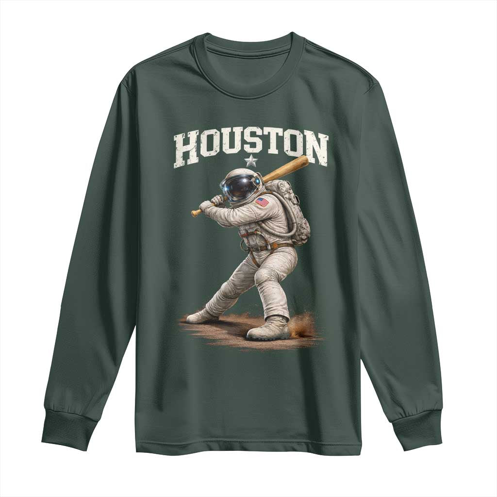 Houston Astronaut Baseball Player Long Sleeve Shirt Clutch City TS10 Dark Forest Green Print Your Wear