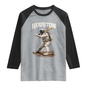 Houston Astronaut Baseball Player Raglan Shirt Clutch City TS10 Heather Gray Black Print Your Wear