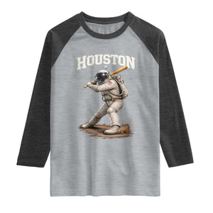 Houston Astronaut Baseball Player Raglan Shirt Clutch City TS10 Heather Gray Heather Charcoal Print Your Wear