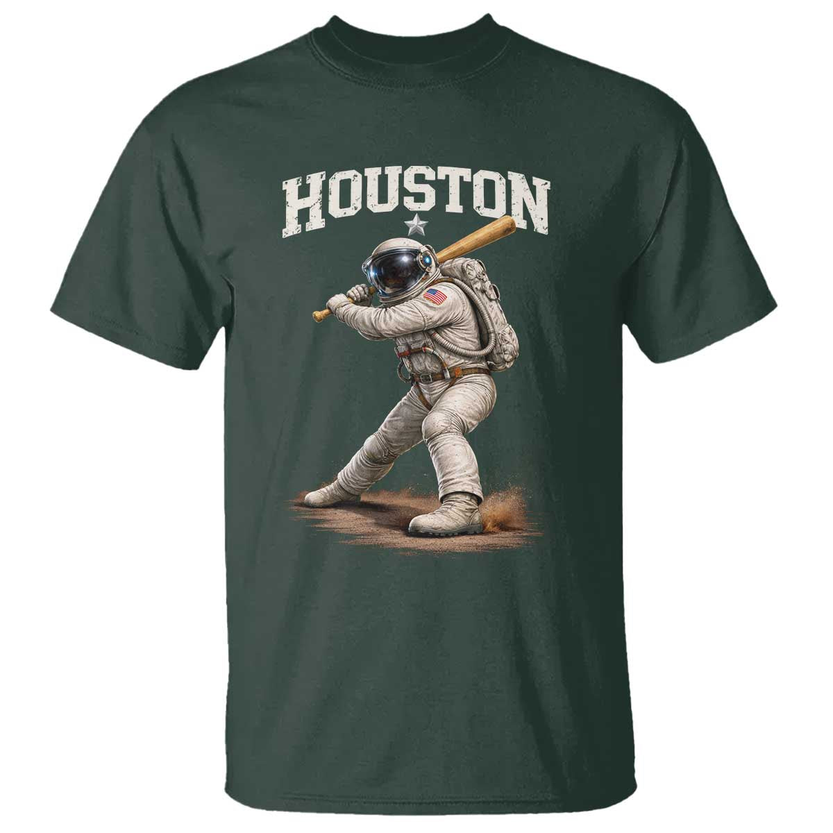 Houston Astronaut Baseball Player T Shirt Clutch City TS10 Dark Forest Green Print Your Wear