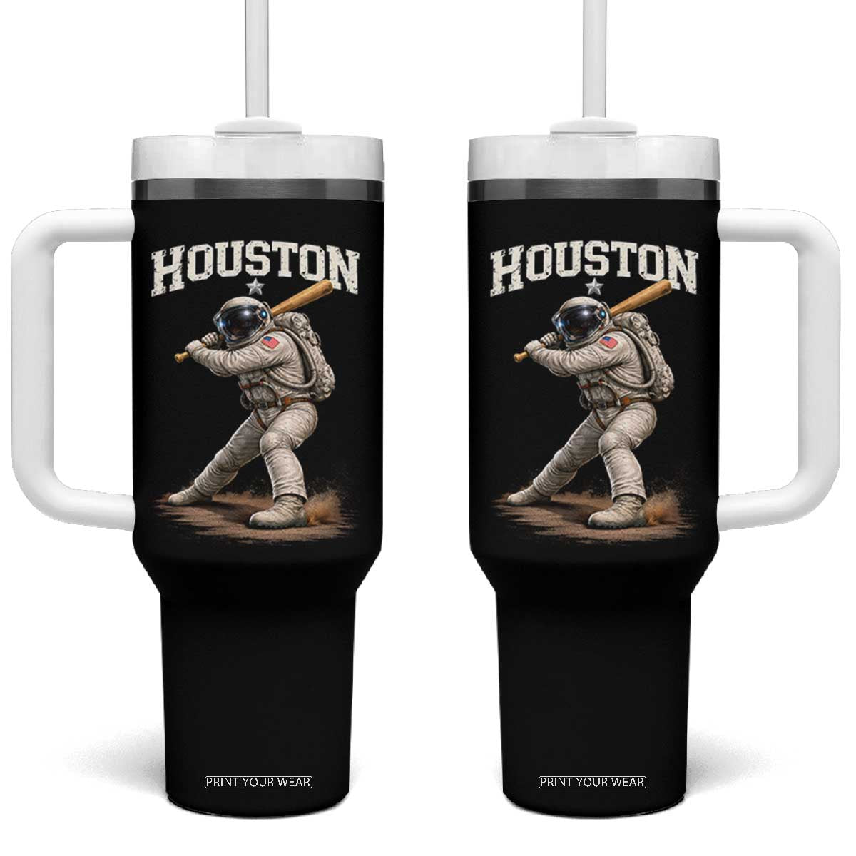 Houston Astronaut Baseball Player Tumbler With Handle Clutch City TS10 One Size: 40 oz Black Print Your Wear