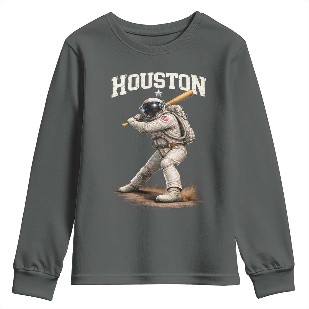 Houston Astronaut Baseball Player Youth Sweatshirt Clutch City TS10 Dark Heather Print Your Wear