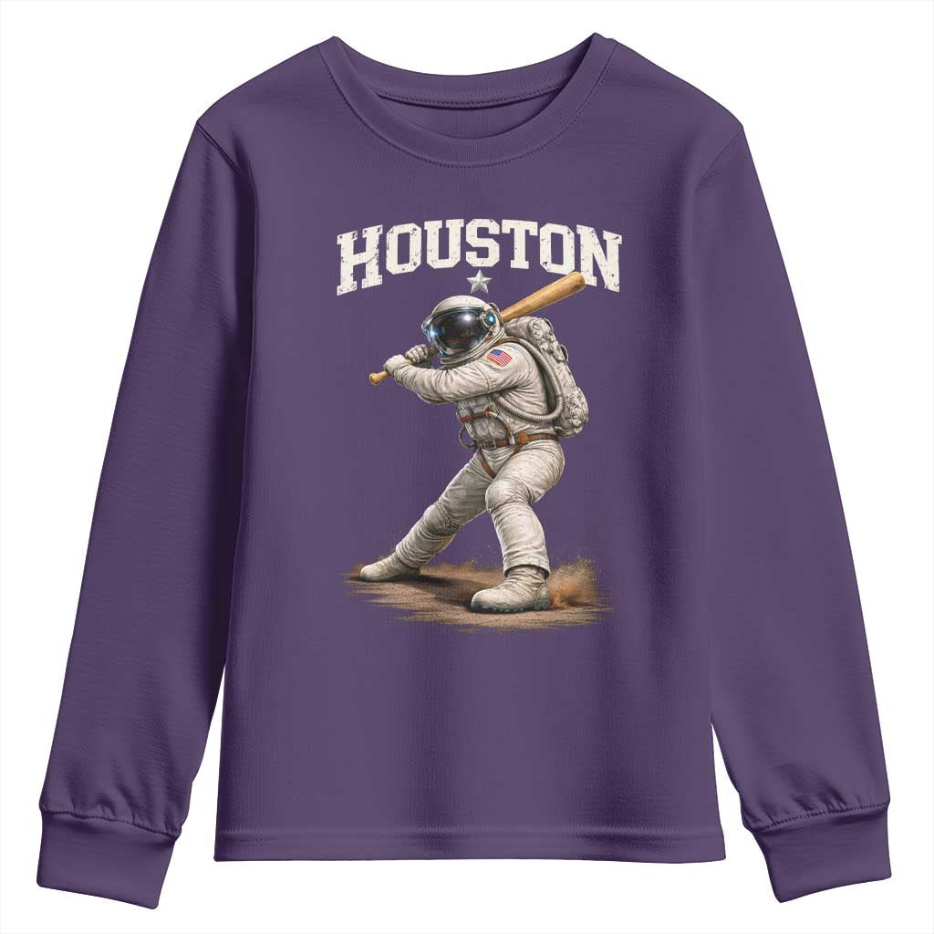 Houston Astronaut Baseball Player Youth Sweatshirt Clutch City TS10 Purple Print Your Wear