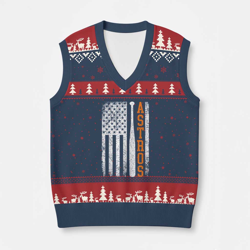 Vintage Astro V-Neck Knit Sweater Vest Last Name Baseball American Flag Retro Style 70s 80s 90s TS10 Navy Red Print Your Wear