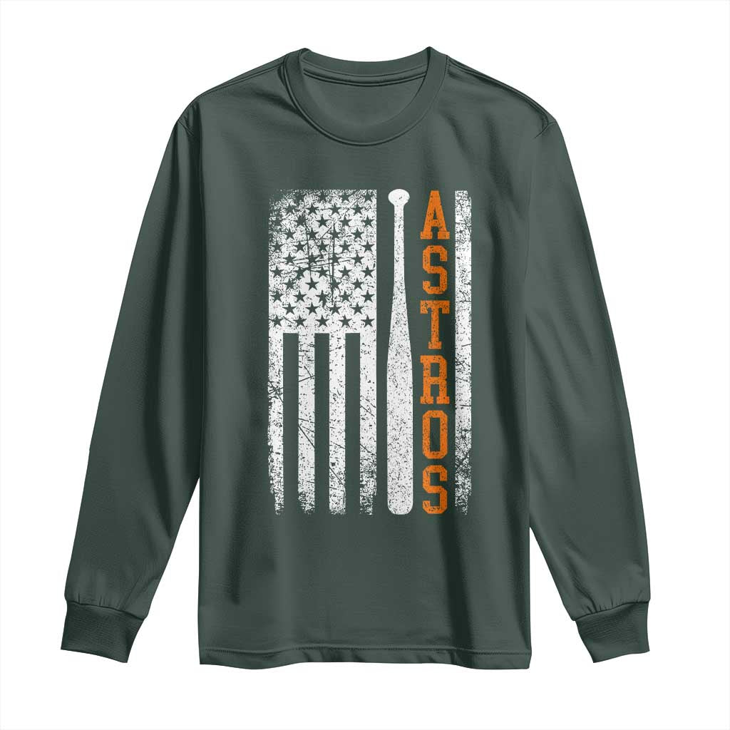 Vintage Astro Long Sleeve Shirt Last Name Baseball American Flag Retro Style 70s 80s 90s TS10 Dark Forest Green Print Your Wear