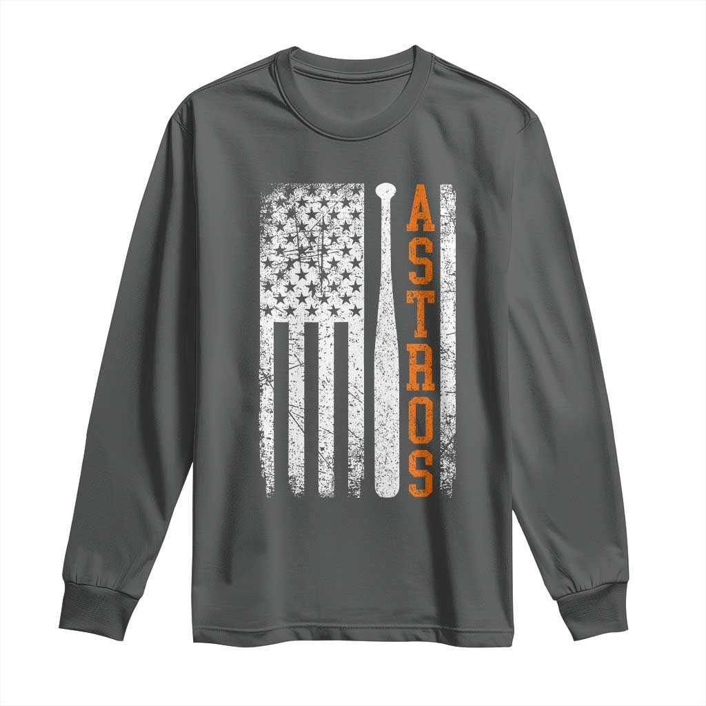 Vintage Astro Long Sleeve Shirt Last Name Baseball American Flag Retro Style 70s 80s 90s TS10 Dark Heather Print Your Wear