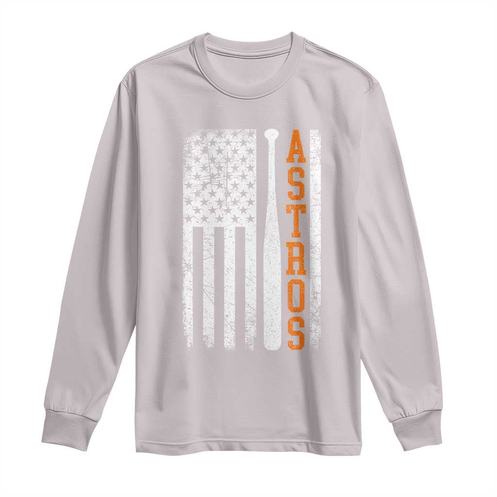 Vintage Astro Long Sleeve Shirt Last Name Baseball American Flag Retro Style 70s 80s 90s TS10 Ice Gray Print Your Wear