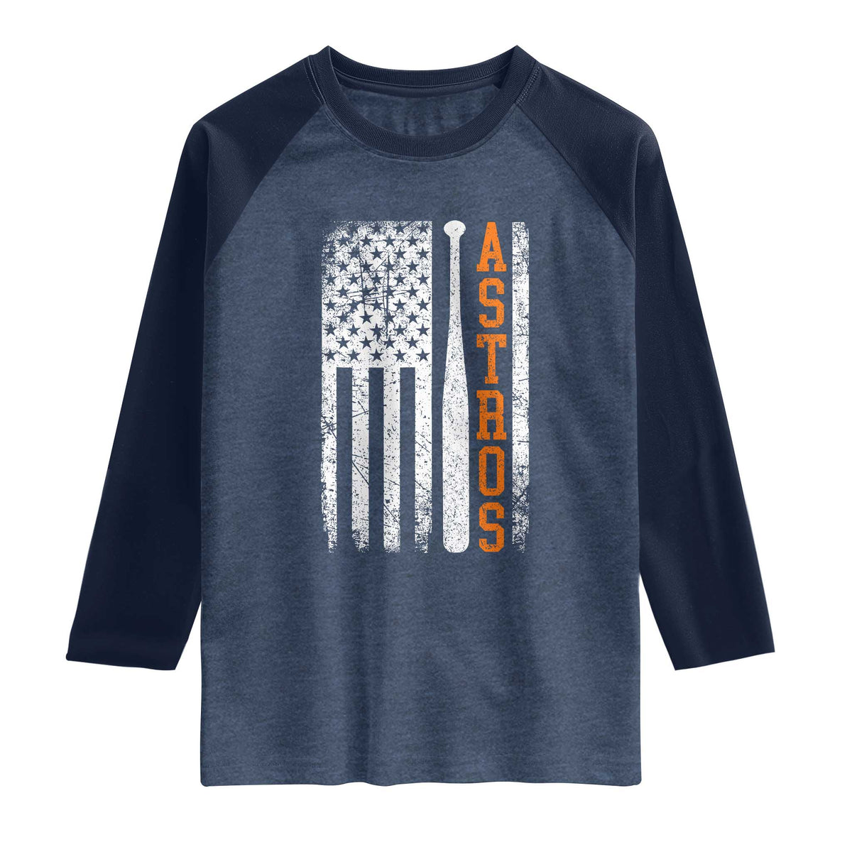 Vintage Astro Raglan Shirt Last Name Baseball American Flag Retro Style 70s 80s 90s TS10 Heather Denim Navy Print Your Wear