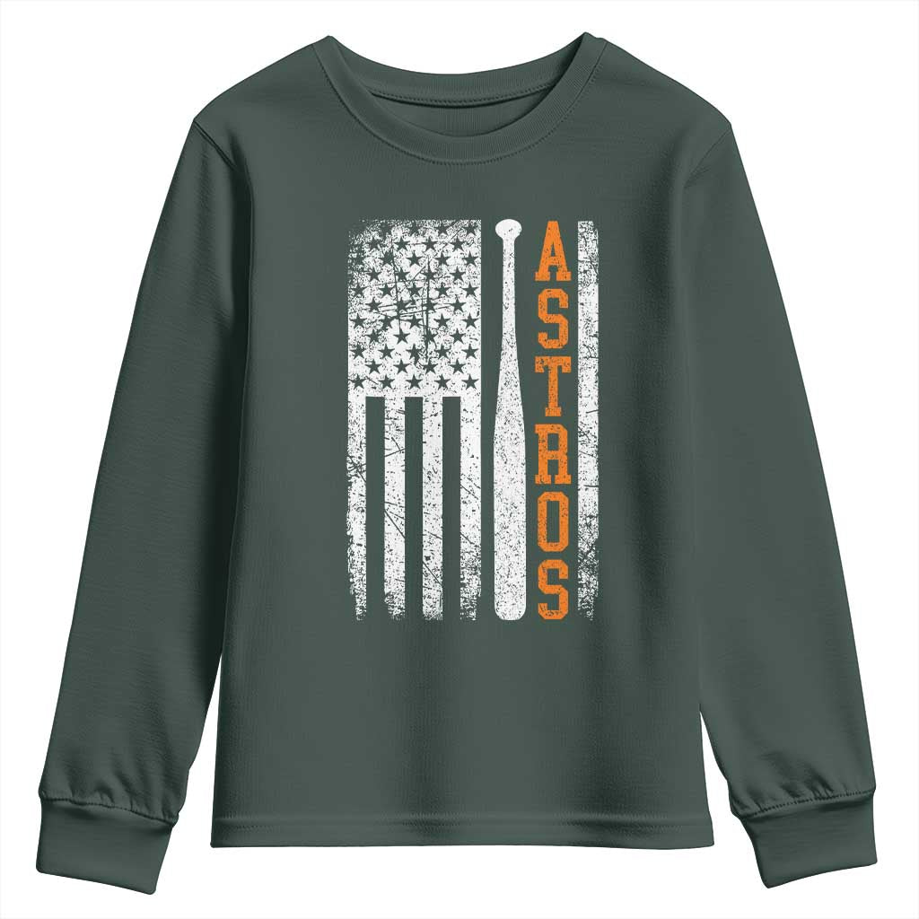 Vintage Astro Youth Sweatshirt Last Name Baseball American Flag Retro Style 70s 80s 90s TS10 Dark Forest Green Print Your Wear