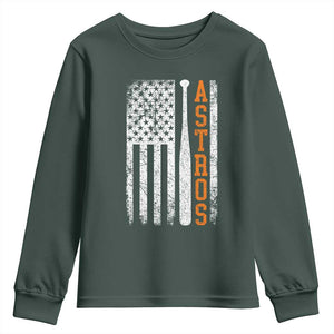 Vintage Astro Youth Sweatshirt Last Name Baseball American Flag Retro Style 70s 80s 90s TS10 Dark Forest Green Print Your Wear