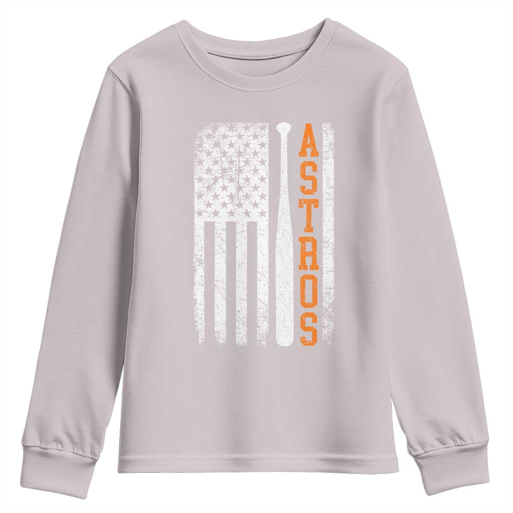 Vintage Astro Youth Sweatshirt Last Name Baseball American Flag Retro Style 70s 80s 90s TS10 Ice Gray Print Your Wear