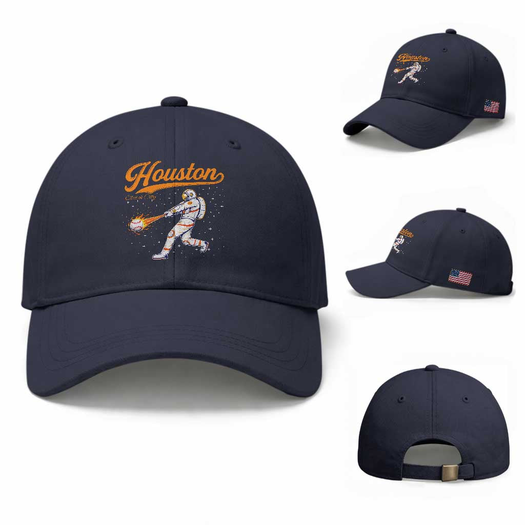 Houston Clutch City Baseball Cap Astronaut Baseball Player In Space TS10 Baseball Cap Universal Fit Navy Print Your Wear