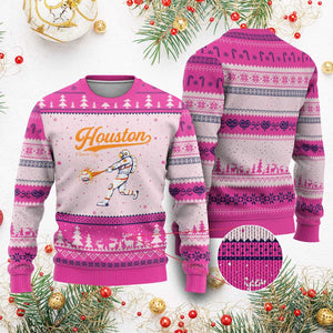 Houston Clutch City Ugly Christmas Sweater Astronaut Baseball Player In Space TS10 Hot Pink Print Your Wear