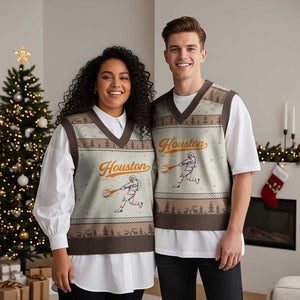 Houston Clutch City V-Neck Knit Sweater Vest Astronaut Baseball Player In Space TS10 Mocha Mousse Print Your Wear