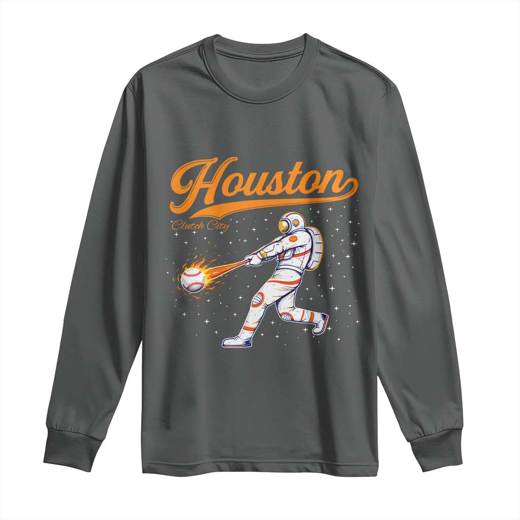 Houston Clutch City Long Sleeve Shirt Astronaut Baseball Player In Space TS10 Dark Heather Print Your Wear