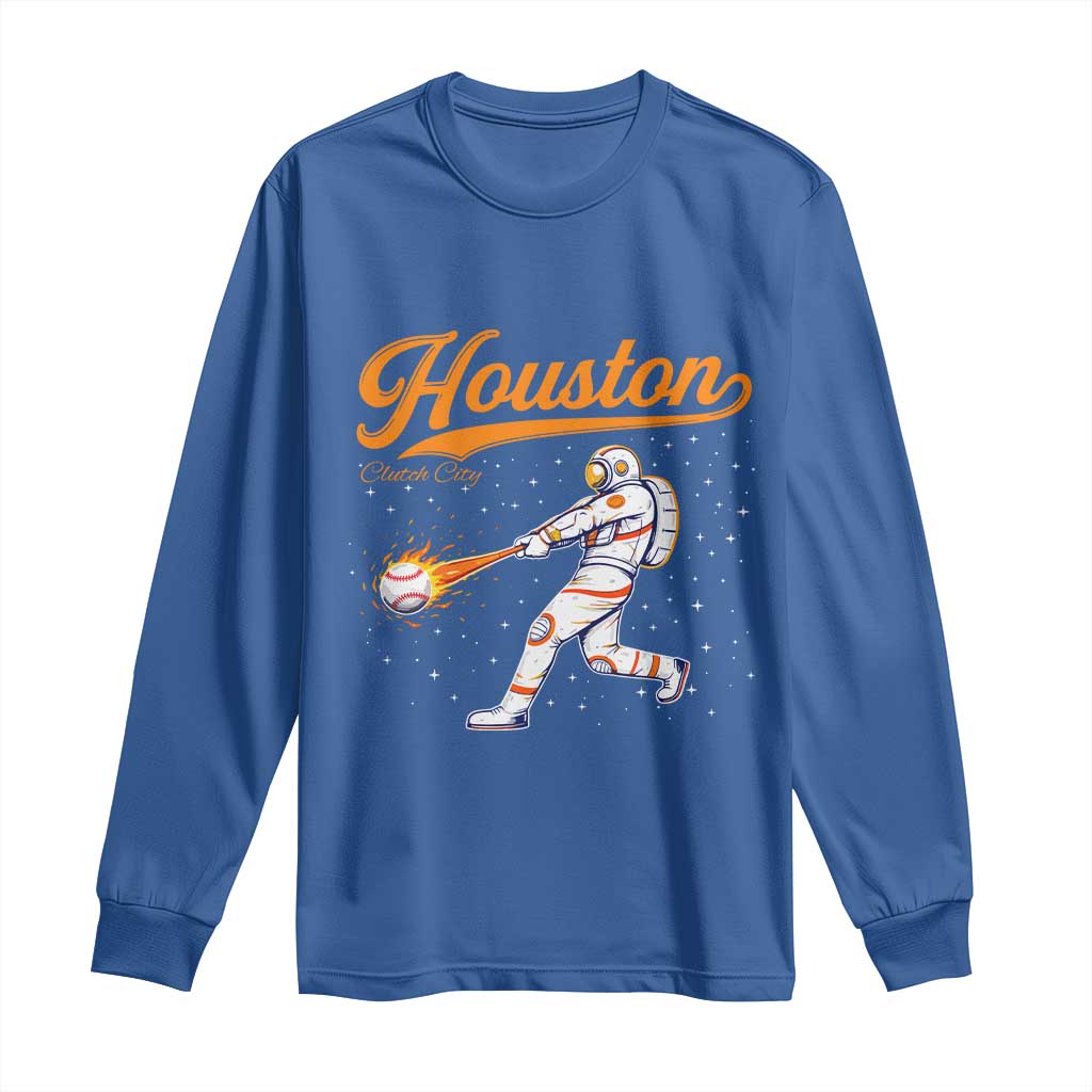 Houston Clutch City Long Sleeve Shirt Astronaut Baseball Player In Space TS10 Royal Blue Print Your Wear