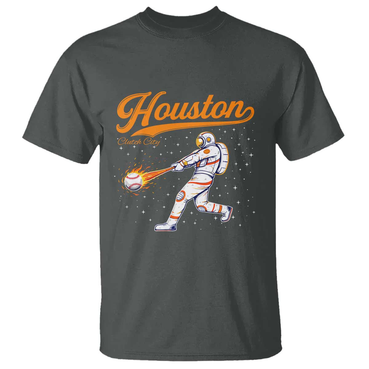 Houston Clutch City T Shirt Astronaut Baseball Player In Space TS10 Dark Heather Print Your Wear