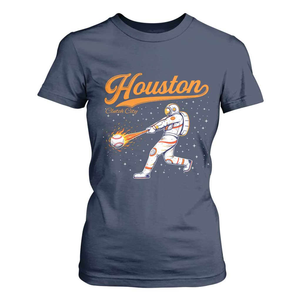Houston Clutch City T Shirt For Women Astronaut Baseball Player In Space TS10 Navy Print Your Wear