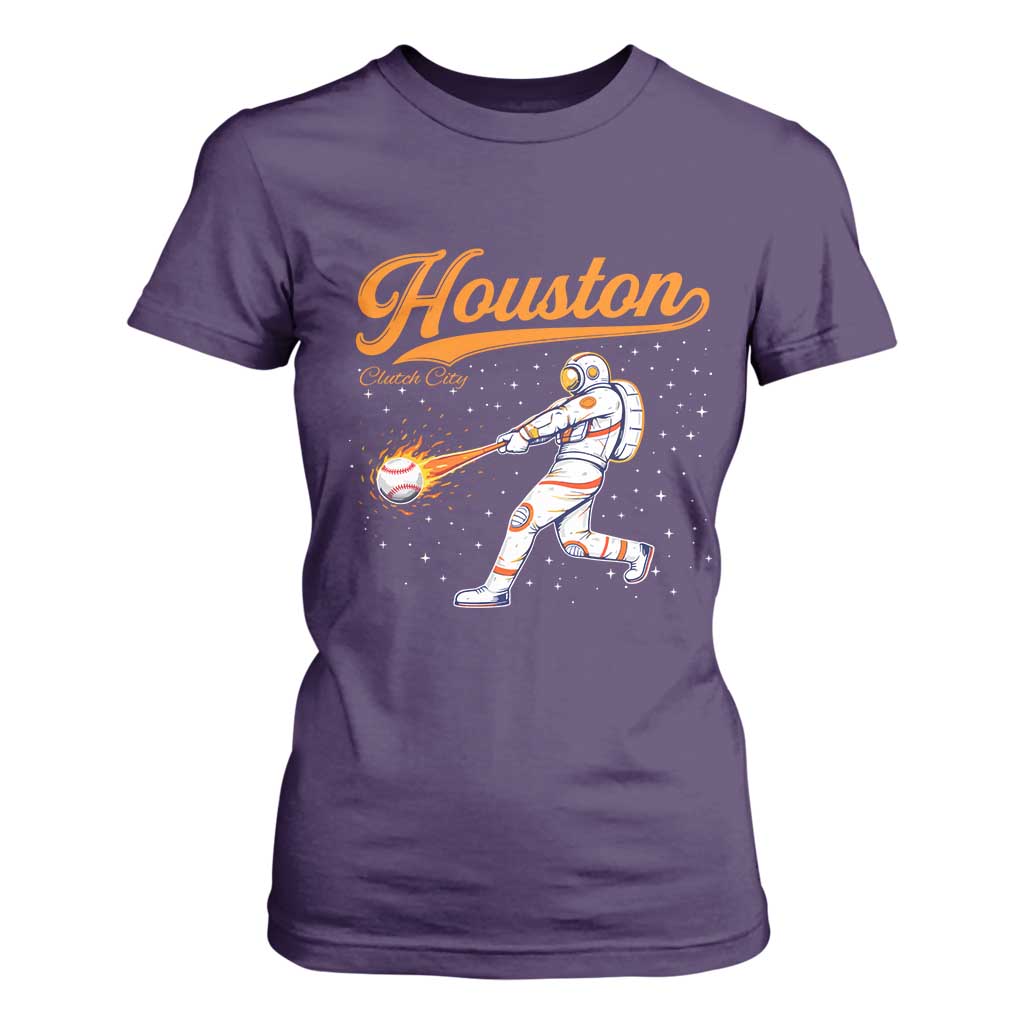 Houston Clutch City T Shirt For Women Astronaut Baseball Player In Space TS10 Purple Print Your Wear