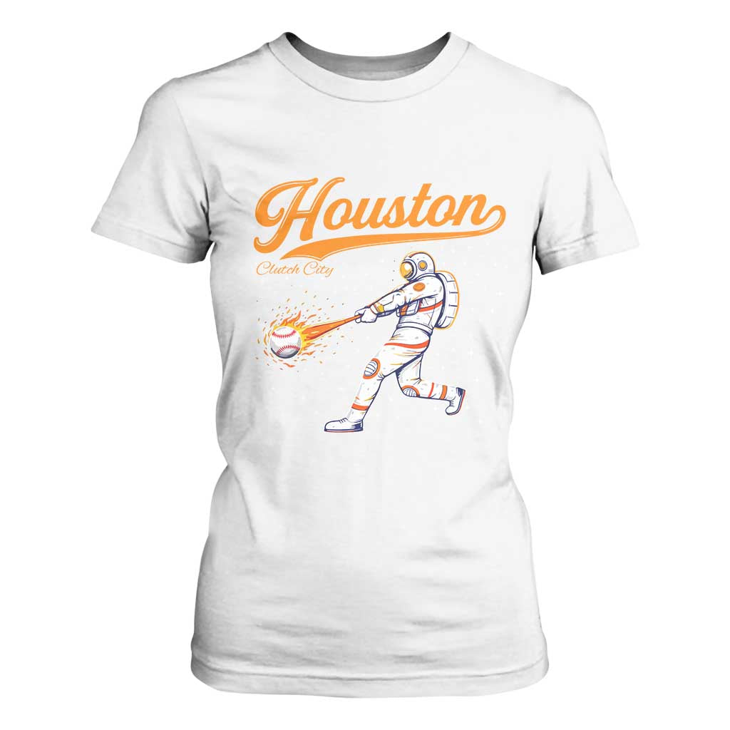 Houston Clutch City T Shirt For Women Astronaut Baseball Player In Space TS10 White Print Your Wear