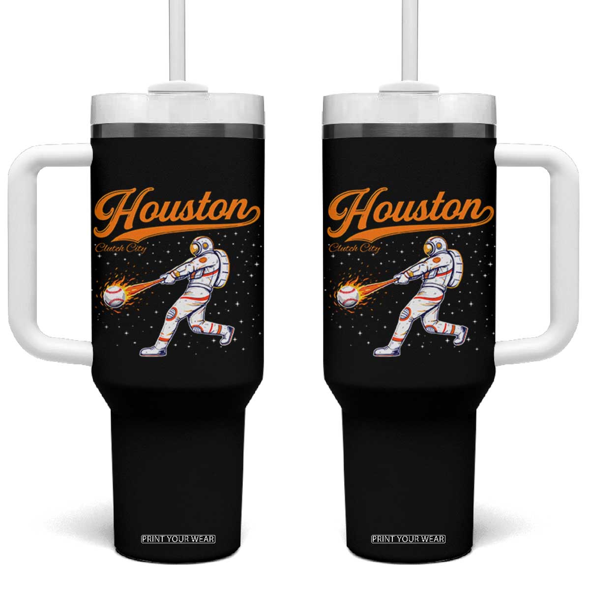 Houston Clutch City Tumbler With Handle Astronaut Baseball Player In Space TS10 One Size: 40 oz Black Print Your Wear