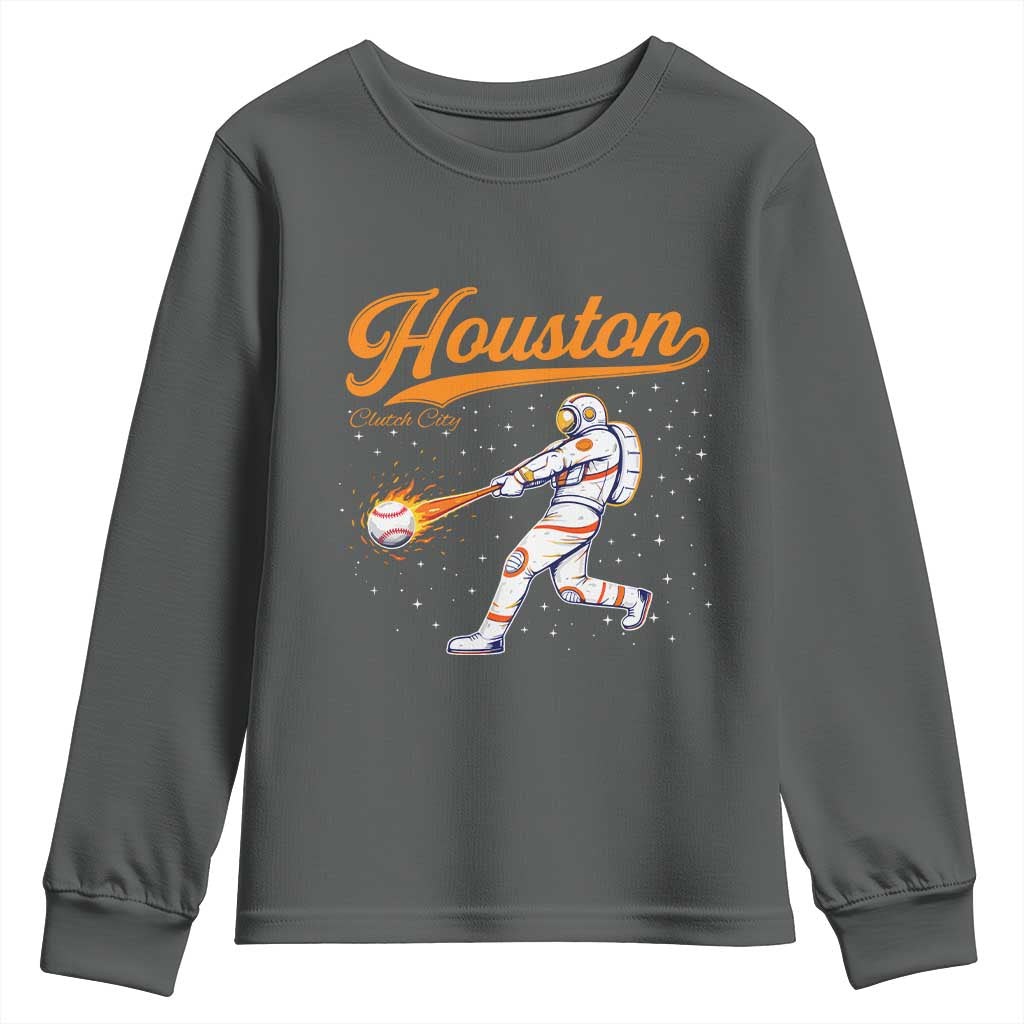 Houston Clutch City Youth Sweatshirt Astronaut Baseball Player In Space TS10 Dark Heather Print Your Wear