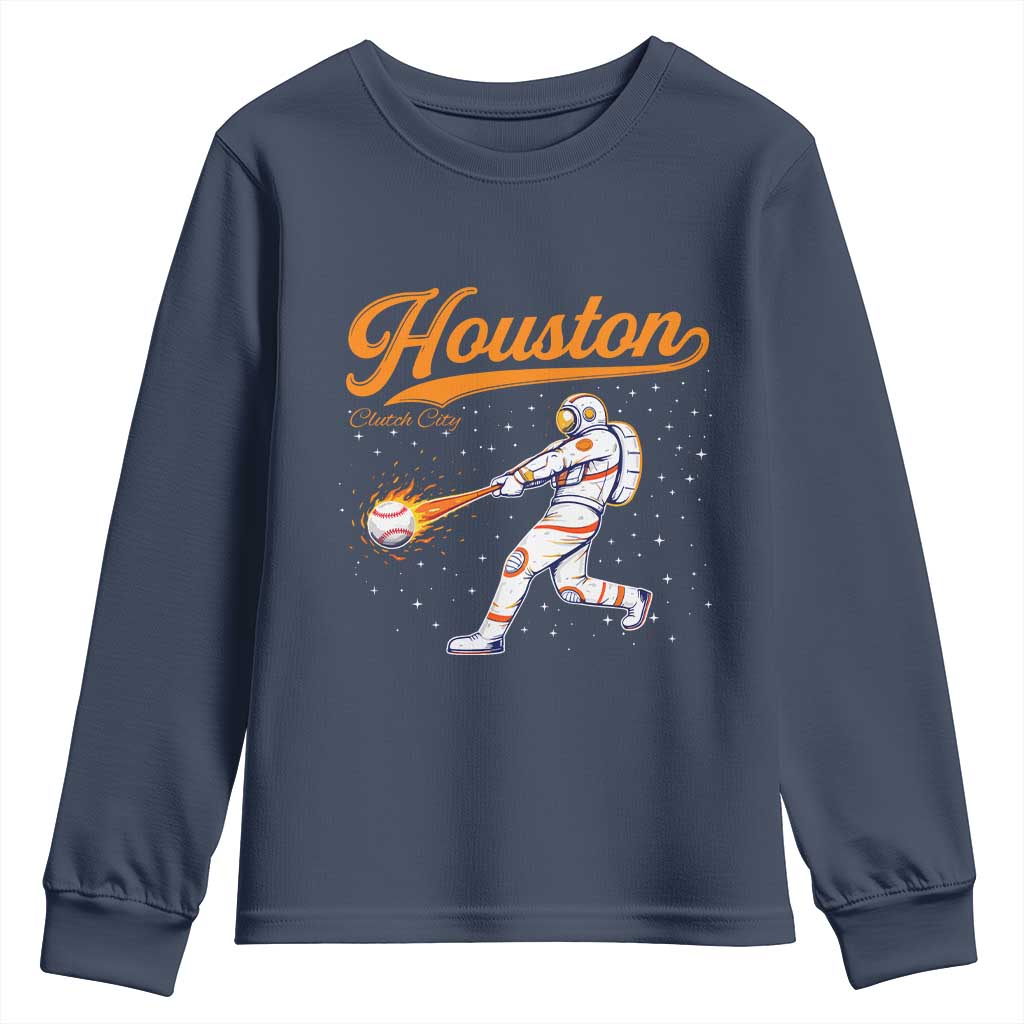 Houston Clutch City Youth Sweatshirt Astronaut Baseball Player In Space TS10 Navy Print Your Wear