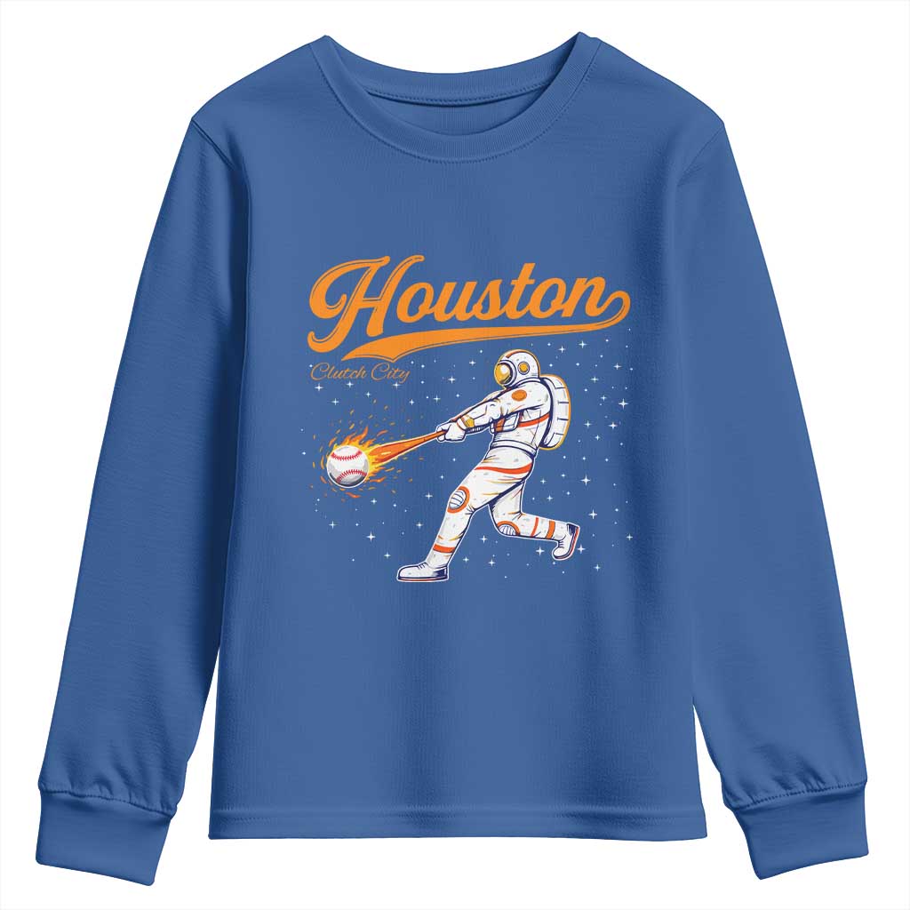 Houston Clutch City Youth Sweatshirt Astronaut Baseball Player In Space TS10 Royal Blue Print Your Wear