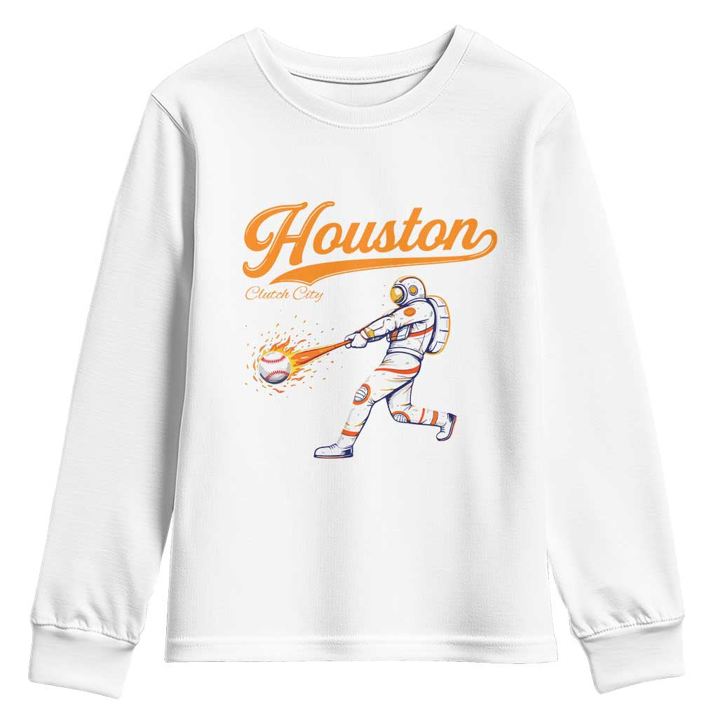 Houston Clutch City Youth Sweatshirt Astronaut Baseball Player In Space TS10 White Print Your Wear