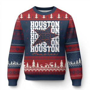 Houston Sport Baseball Fans Ugly Christmas Sweater US State Vintage Graphic TS10 Navy Red Print Your Wear