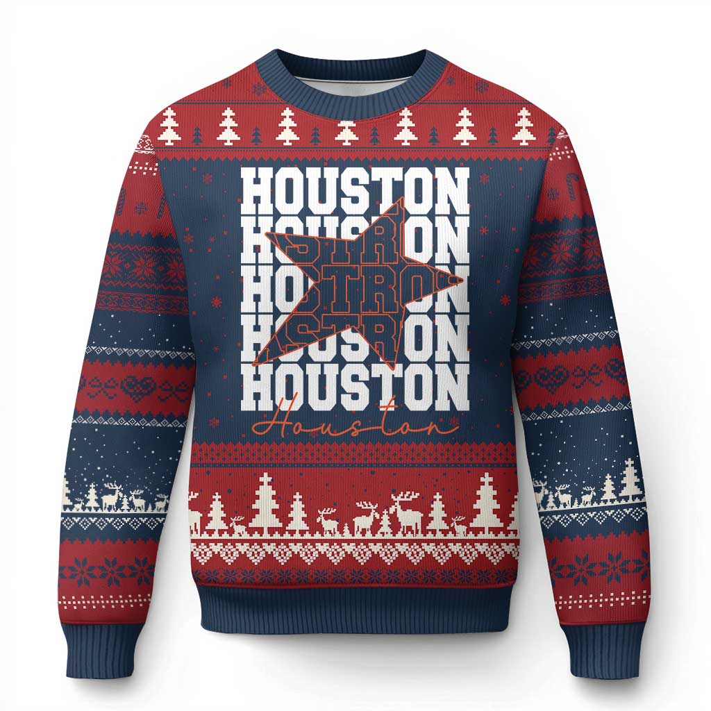 Houston Sport Baseball Fans Ugly Christmas Sweater US State Vintage Graphic TS10 Navy Red Print Your Wear