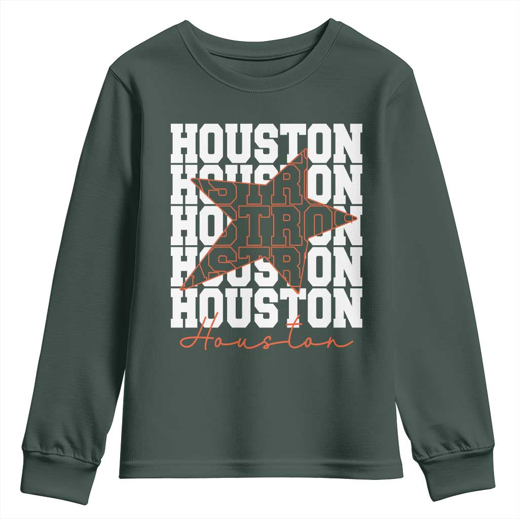 Houston Sport Baseball Fans Youth Sweatshirt US State Vintage Graphic TS10 Dark Forest Green Print Your Wear