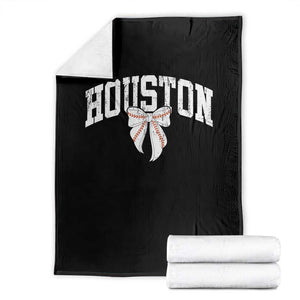 Retro Houston Throw Blanket Baseball Coquette Bow Varsity Vintage Sports 80s 90s TS10 Black Print Your Wear