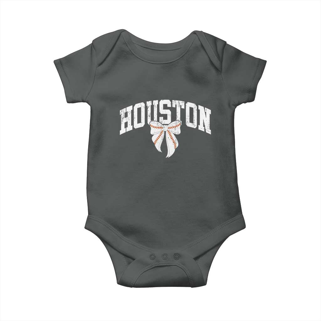 Retro Houston Baby Onesie Baseball Coquette Bow Varsity Vintage Sports 80s 90s TS10 Dark Heather Print Your Wear